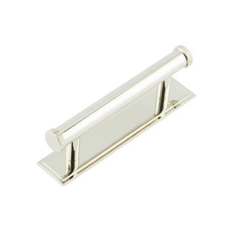 This is an image showing the Frelan - Hoxton Wenlock Cabinet Handles 96mm Ctrs Stepped Backplate Polished Nickel available to order from T.H. Wiggans Ironmongery in Kendal