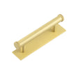 This is an image showing the Frelan - Hoxton Wenlock Cabinet Handles 96mm Ctrs Plain Backplate Satin Brass available to order from T.H. Wiggans Ironmongery in Kendal