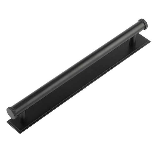 This is an image showing the Frelan - Hoxton Wenlock Cabinet Handles 224mm Ctrs Stepped Backplate Matt Black available to order from T.H. Wiggans Ironmongery in Kendal