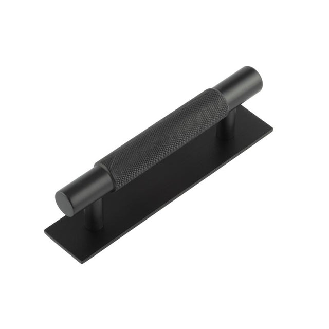 This is an image showing the Frelan - Hoxton Taplow Cabinet Handles 96mm Ctrs Plain Backplate Matt Black available to order from T.H. Wiggans Ironmongery in Kendal