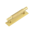 This is an image showing the Frelan - Hoxton Taplow Cabinet Handles 96mm Ctrs Stepped Backplate Satin Brass available to order from T.H. Wiggans Ironmongery in Kendal