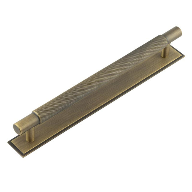 This is an image showing the Frelan - Hoxton Taplow Cabinet Handles 224mm Ctrs Stepped Backplate Antique Brass available to order from T.H. Wiggans Ironmongery in Kendal