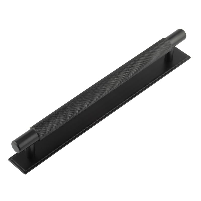 This is an image showing the Frelan - Hoxton Taplow Cabinet Handles 224mm Ctrs Stepped Backplate Matt Black available to order from T.H. Wiggans Ironmongery in Kendal