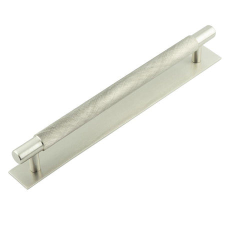 This is an image showing the Frelan - Hoxton Taplow Cabinet Handles 224mm Ctrs Plain Backplate Satin Nickel available to order from T.H. Wiggans Ironmongery in Kendal