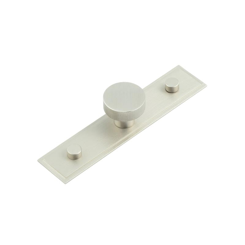 This is an image showing the Frelan - Thaxted Cupboard Knobs 30mm Stepped Backplate Satin Nickel available to order from T.H. Wiggans Ironmongery in Kendal