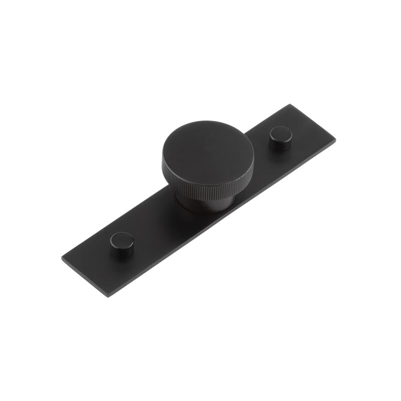 This is an image showing the Frelan - Thaxted Cupboard Knobs 40mm Plain Backplate Black available to order from T.H. Wiggans Ironmongery in Kendal