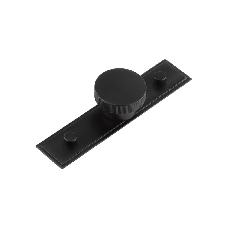 This is an image showing the Frelan - Thaxted Cupboard Knobs 40mm Stepped Backplate Black available to order from T.H. Wiggans Ironmongery in Kendal