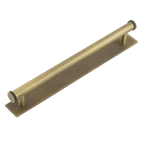 This is an image showing the Frelan - Hoxton Thaxted Cabinet Handles 224mm Ctrs Plain Backplate Antique Brass available to order from T.H. Wiggans Ironmongery in Kendal