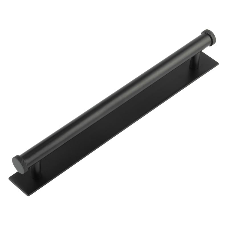 This is an image showing the Frelan - Hoxton Thaxted Cabinet Handles 224mm Ctrs Plain Backplate Matt Black available to order from T.H. Wiggans Ironmongery in Kendal