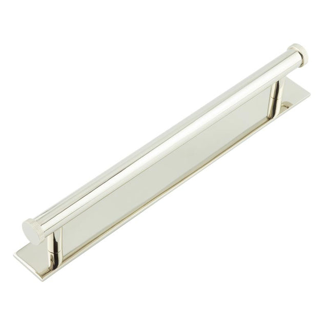 This is an image showing the Frelan - Hoxton Thaxted Cabinet Handles 224mm Ctrs Plain Backplate Polished Nickel available to order from T.H. Wiggans Ironmongery in Kendal