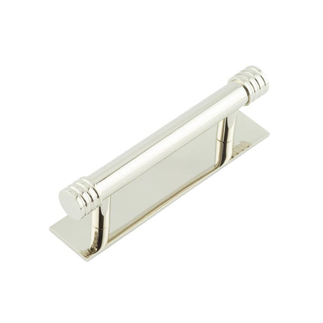 This is an image showing the Frelan - Hoxton Sturt Cabinet Handles 96mm Ctrs Plain Backplate Polished Nickel available to order from T.H. Wiggans Ironmongery in Kendal