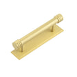 This is an image showing the Frelan - Hoxton Sturt Cabinet Handles 96mm Ctrs Stepped Backplate Satin Brass available to order from T.H. Wiggans Ironmongery in Kendal