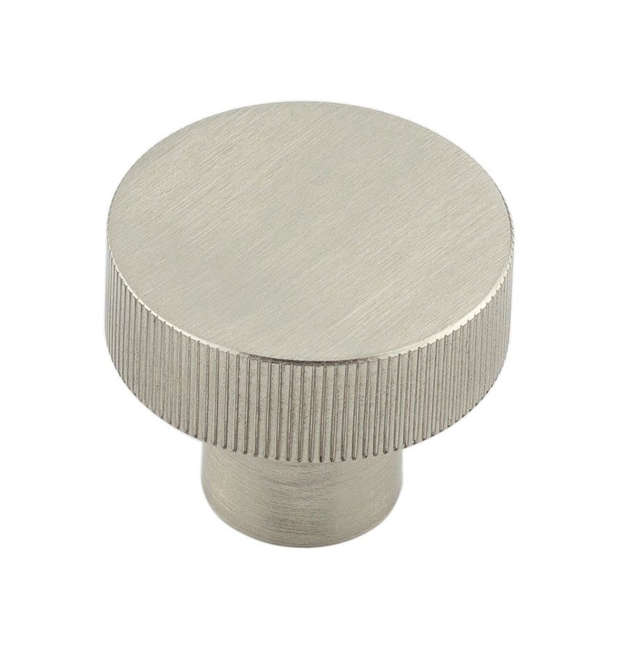 This is an image showing the Hoxton - Thaxted SN 30mm Line Knurled Cupboard Knob available to order from T.H. Wiggans Ironmongery in Kendal