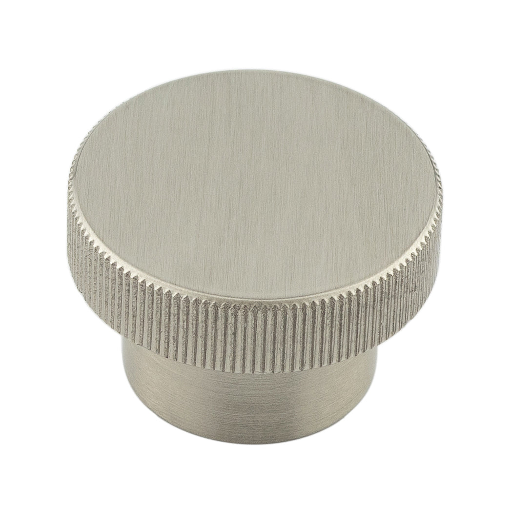 This is an image showing the Hoxton - Thaxted SN 40mm Line Knurled Cupboard Knob available to order from T.H. Wiggans Ironmongery in Kendal