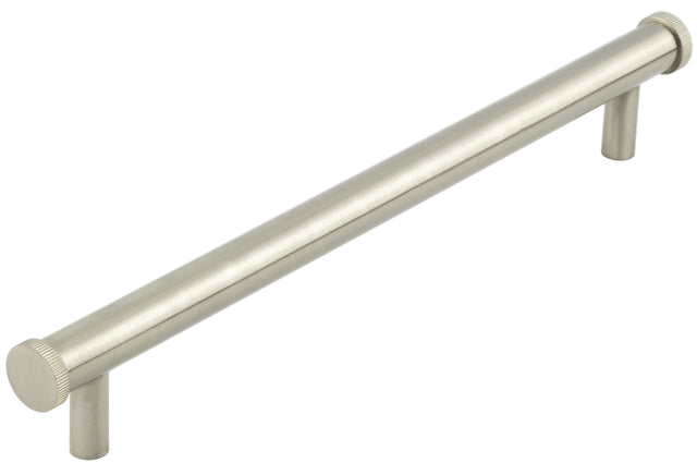 This is an image showing the Hoxton - Thaxted SN 224mm Line Knurled End Caps Cabinet handles available to order from T.H. Wiggans Ironmongery in Kendal