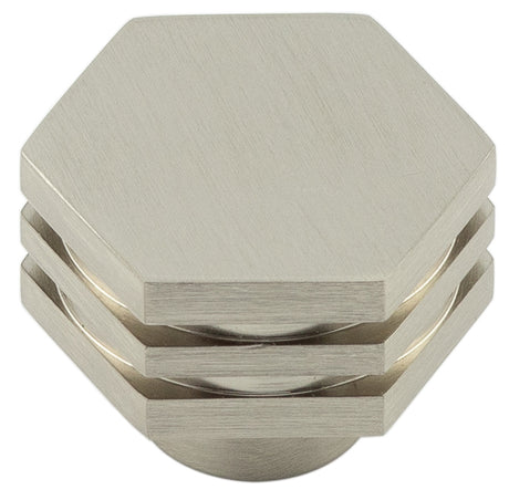 This is an image showing the Hoxton - Nile SN 30mm Hex Cupboard Knob With Step Details available to order from T.H. Wiggans Ironmongery in Kendal