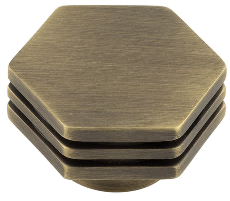 This is an image showing the Hoxton - Nile AB 40mm Hex Cupboard Knob With Step Detail available to order from T.H. Wiggans Ironmongery in Kendal