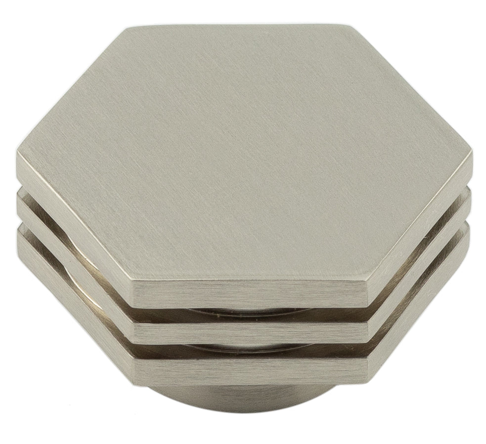 This is an image showing the Hoxton - Nile SB 40mm Hex Cupboard Knob With Step Detail available to order from T.H. Wiggans Ironmongery in Kendal