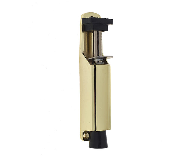 This is an image showing the Frelan - 180mm Foot Operated Door Holder - Polished Brass available to order from T.H. Wiggans Ironmongery in Kendal