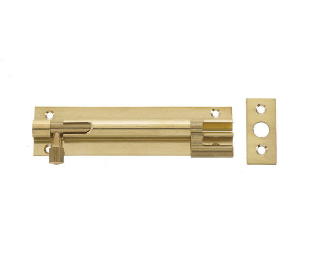 This is an image showing the Frelan - 100x25mm PB NKD Barrel bolt available to order from T.H. Wiggans Ironmongery in Kendal