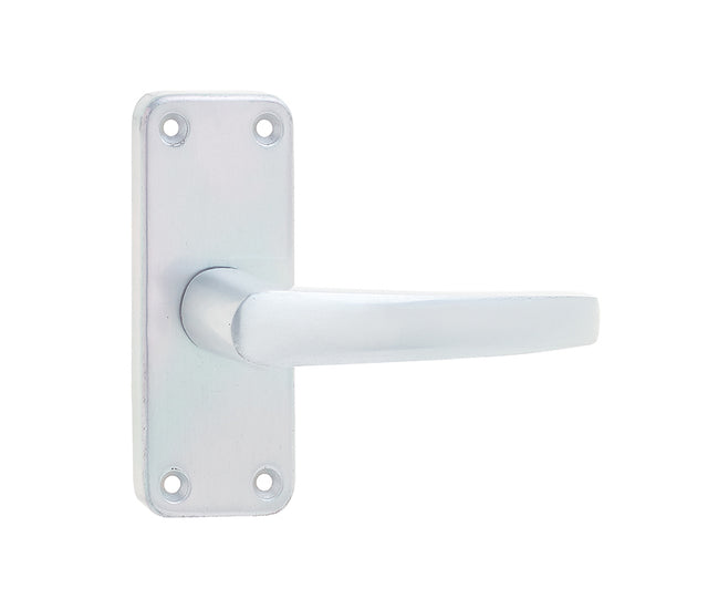 This is an image showing the Frelan - Contract Door Handle on Short Latchplate Satin Anodised Aluminium available to order from T.H. Wiggans Ironmongery in Kendal