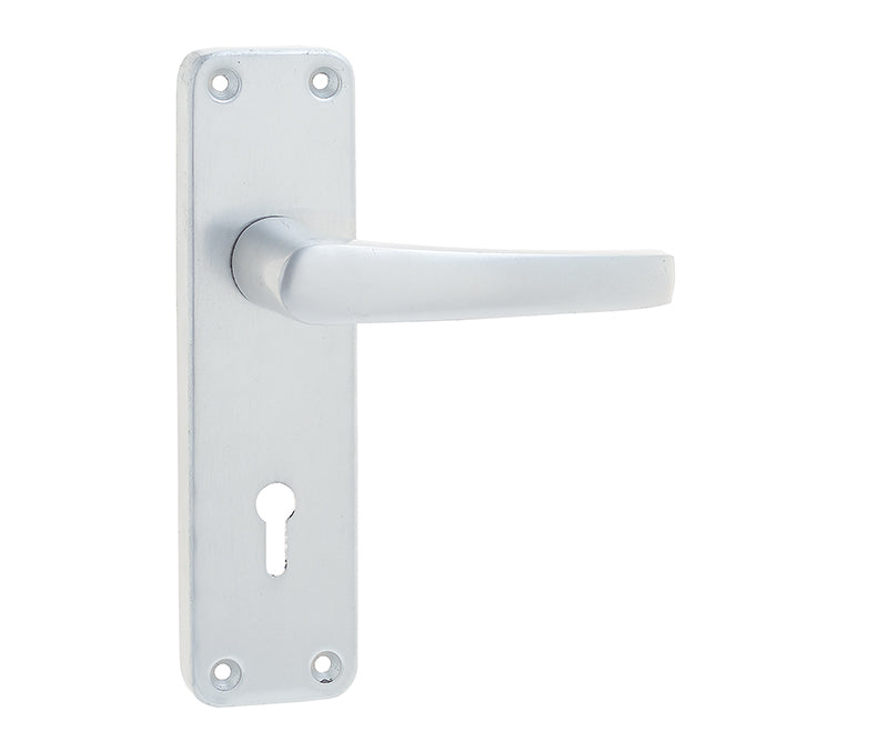 This is an image showing the Frelan - Contract Door Handle on Lockplate Satin Anodised Aluminium available to order from T.H. Wiggans Ironmongery in Kendal