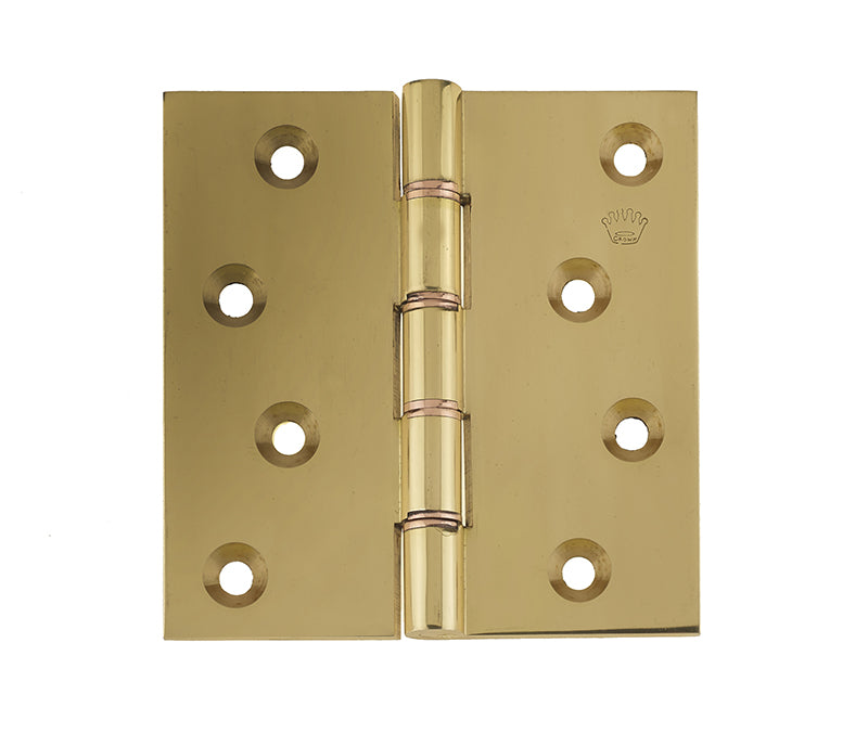 This is an image showing the Frelan - 102x102mm Projection Brass Hinges - Polished Brass available to order from T.H. Wiggans Ironmongery in Kendal