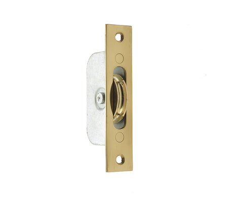 This is an image showing the Frelan - Brass Roller Sash Axel Pulley - Polished Brass available to order from T.H. Wiggans Ironmongery in Kendal