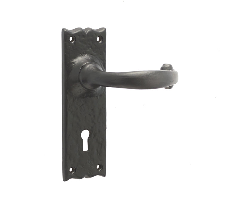 This is an image showing the Frelan - Regal Lever Lock Handles on Backplate - Antique Black available to order from T.H. Wiggans Ironmongery in Kendal