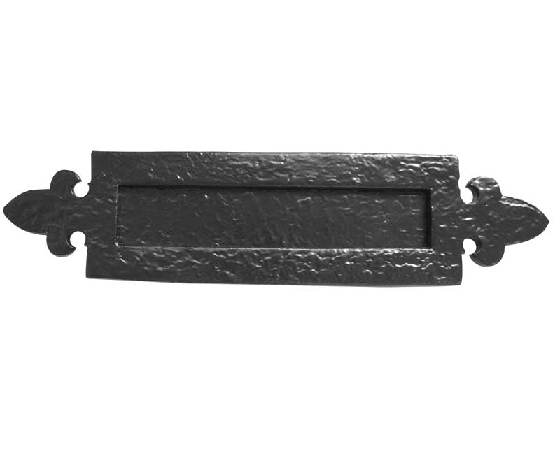 This is an image showing the Frelan - Fleur De Lys Letterplate 350 x 84mm - Antique Black available to order from T.H. Wiggans Ironmongery in Kendal