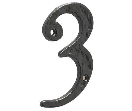 This is an image showing the Frelan - Screws Fixed Numeral 3 - Antique Black available to order from T.H. Wiggans Ironmongery in Kendal