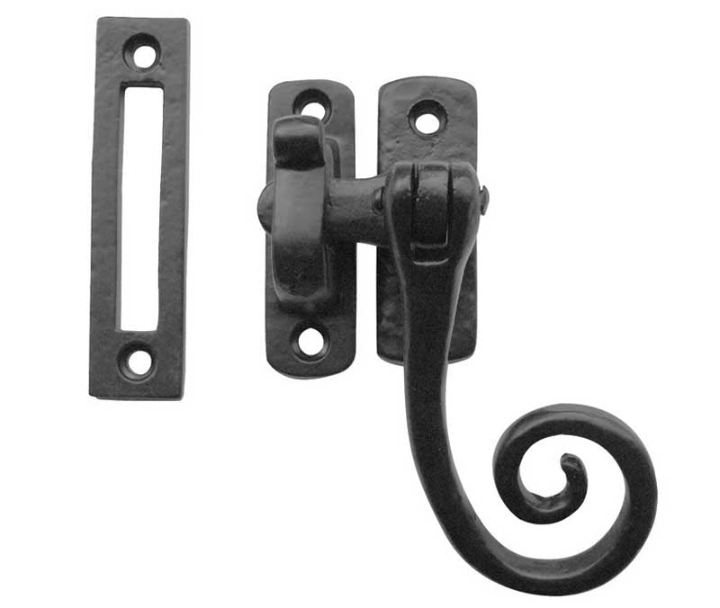 This is an image showing the Frelan - Monkey Tail Casement Fastener Hook & Mortice Plate - Antique Black available to order from T.H. Wiggans Ironmongery in Kendal