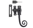 This is an image showing the Frelan - Monkey Tail Locking Casement Fastener Right - Antique Black available to order from T.H. Wiggans Ironmongery in Kendal