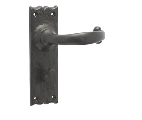 This is an image showing the Frelan - Regal Bathroom Lock Handles on Backplate - Antique Black available to order from T.H. Wiggans Ironmongery in Kendal