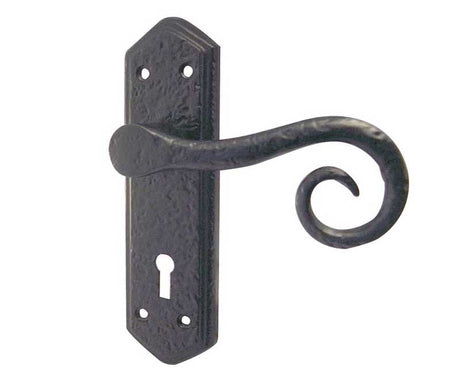 This is an image showing the Frelan - Royal Lever Lock Handles on Backplate - Antique Black available to order from T.H. Wiggans Ironmongery in Kendal