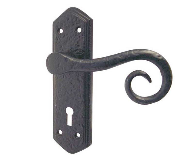 This is an image showing the Frelan - Royal Lever Lock Handles on Backplate - Antique Black available to order from T.H. Wiggans Ironmongery in Kendal