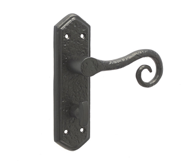 This is an image showing the Frelan - Royal Bathroom Lock Handles on Backplate - Antique Black available to order from T.H. Wiggans Ironmongery in Kendal