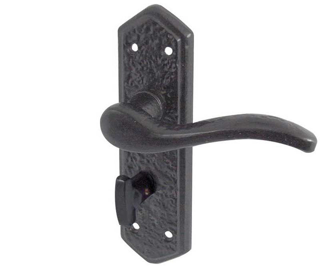 This is an image showing the Frelan - Wentworth Bathorom Lock Handles on Backplate - Antique Black available to order from T.H. Wiggans Ironmongery in Kendal