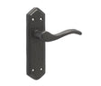 This is an image showing the Frelan - Wentworth Lever Latch Handles on Backplate - Antique Black available to order from T.H. Wiggans Ironmongery in Kendal