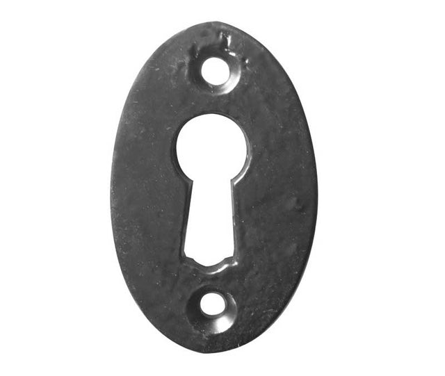 This is an image showing the Antique Black - 50mm Oval Escutcheon available to order from T.H. Wiggans Ironmongery in Kendal