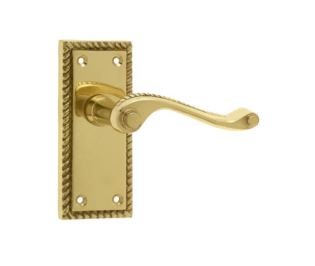 This is an image showing the Frelan - Georgian Suite Door Handle on Short Latchset Plate Polished Brass available to order from T.H. Wiggans Ironmongery in Kendal