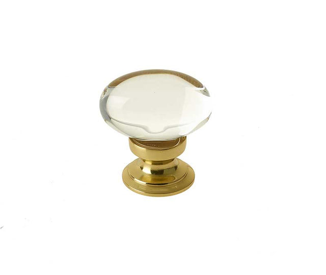 This is an image showing the Frelan - Oval Glass 40mm Cabinet Knob - Polished Brass available to order from T.H. Wiggans Ironmongery in Kendal