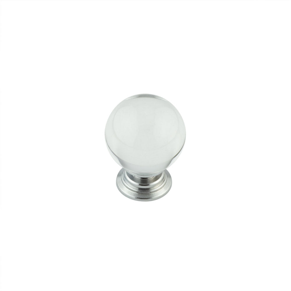 This is an image showing the Frelan - 25mm Polished Chrome Clear Glass Ball Cupboard Knob available to order from T.H. Wiggans Ironmongery in Kendal