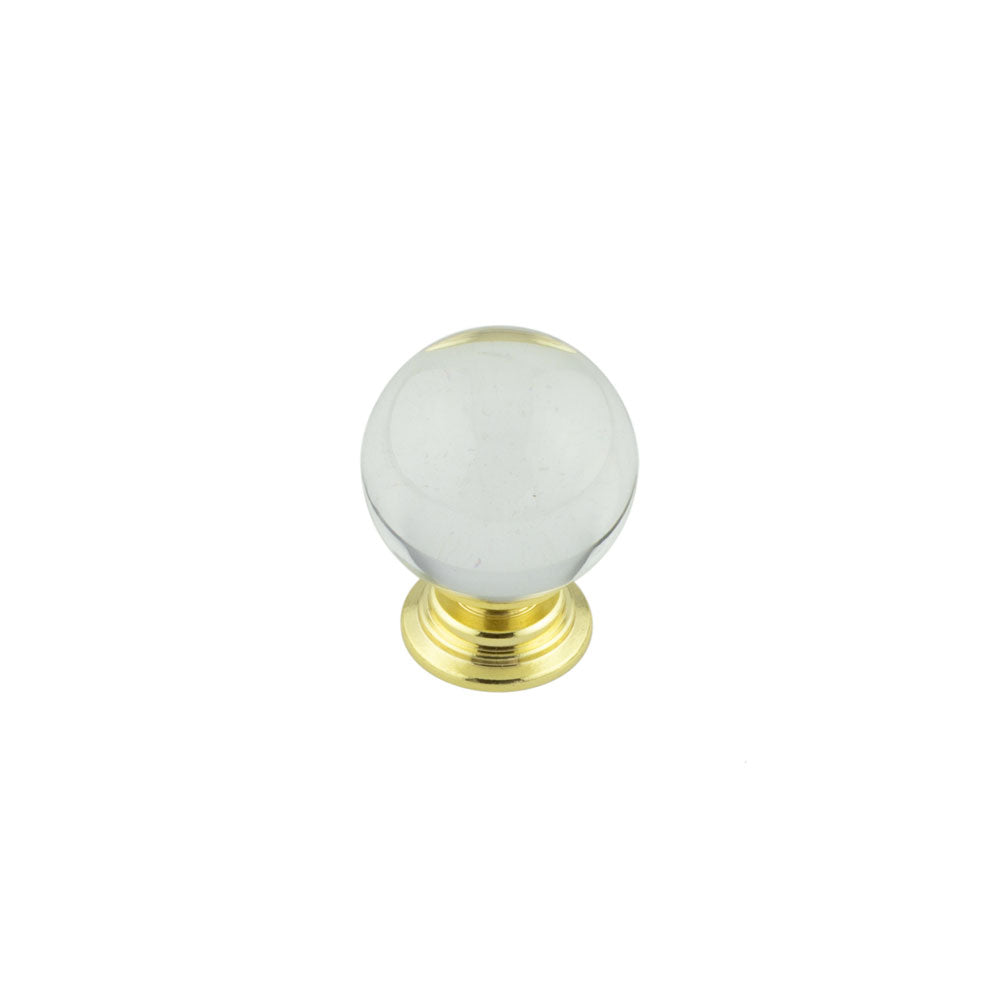 This is an image showing the Frelan - 30mm Brass Finish Clear Glass Ball Knob available to order from T.H. Wiggans Ironmongery in Kendal