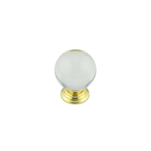 This is an image showing the Frelan - 35mm Brass Finish Clear Glass Ball Cupboard Knob available to order from T.H. Wiggans Ironmongery in Kendal