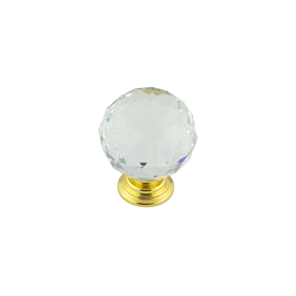 This is an image showing the Frelan - 40mm PVD Faceted Glass Ball Knob available to order from T.H. Wiggans Ironmongery in Kendal