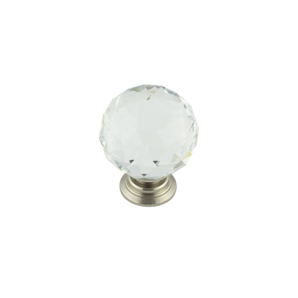 This is an image showing the Frelan - 40mm Satin Nickel Faceted Glass Ball Knob available to order from T.H. Wiggans Ironmongery in Kendal