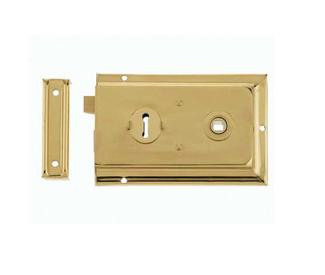 This is an image showing the Frelan - 152.5x102mm PB Rim lock available to order from T.H. Wiggans Ironmongery in Kendal