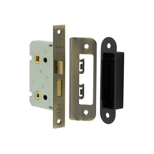 This is an image showing the Frelan - 63mm AB bathroom lock square forend available to order from T.H. Wiggans Ironmongery in Kendal