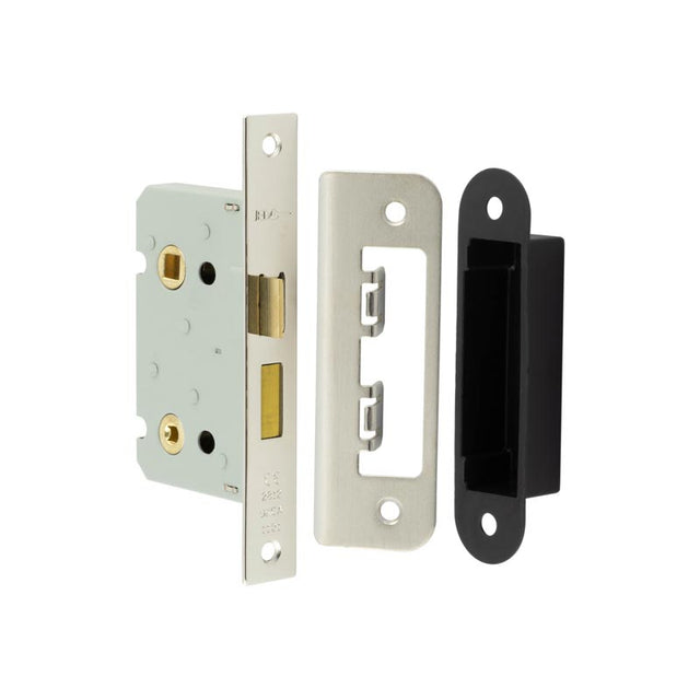 This is an image showing the Frelan - 63mm NP Bathroom lock square forend available to order from T.H. Wiggans Ironmongery in Kendal